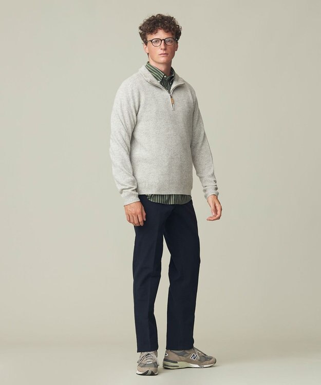 J.PRESS MEN 【Cash Lamb's Wool】畔編みハーフジップ ニット ライトグレー系