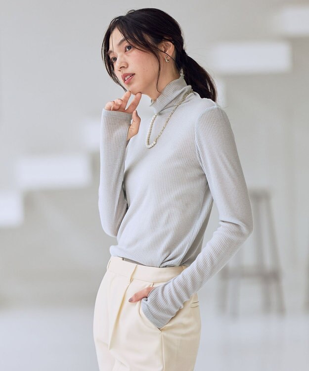 ANY L ウール混リブタートルネックカットソー グレー