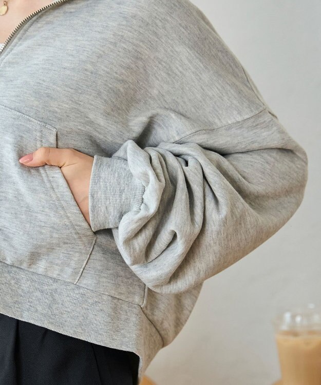 WEGO ショートジップパーカー 杢グレー