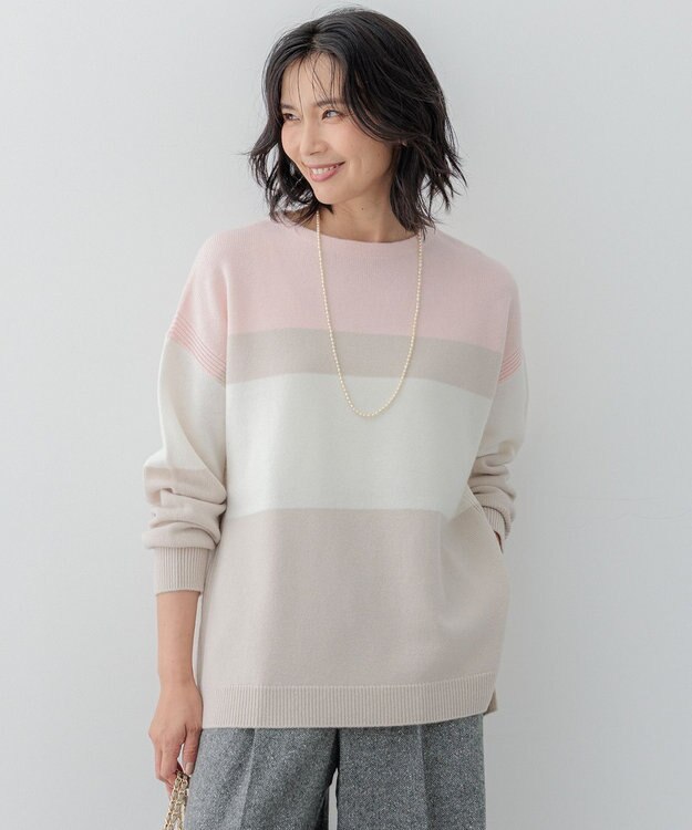 23区 S 【Oggi1月号掲載/洗える】ウールカシミヤ カラーブロック ニット ピンク系