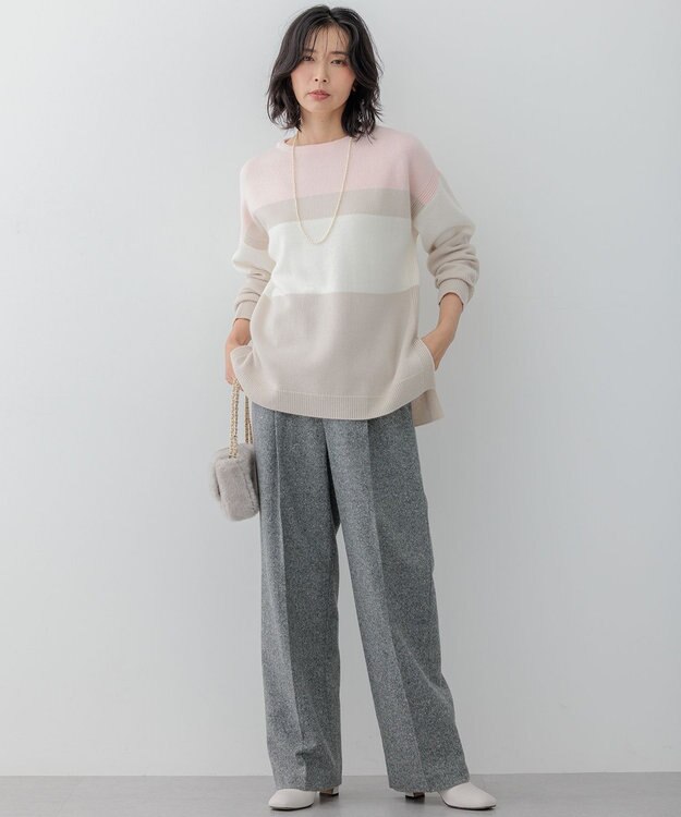 23区 S 【Oggi1月号掲載/洗える】ウールカシミヤ カラーブロック ニット ピンク系