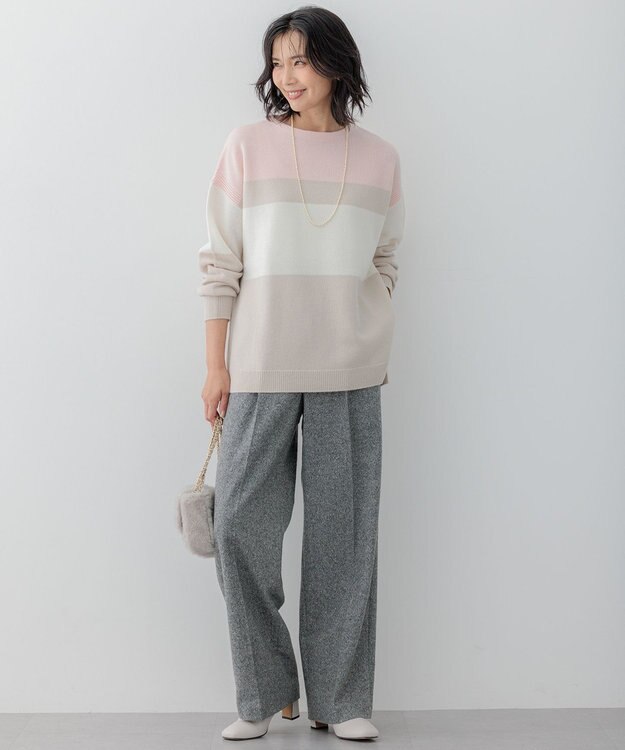 23区 S 【Oggi1月号掲載/洗える】ウールカシミヤ カラーブロック ニット ピンク系