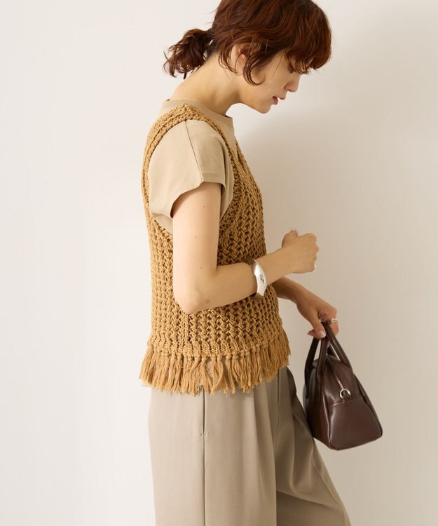 AMERICAN HOLIC 【前後2WAY】フリンジショートベスト Beige