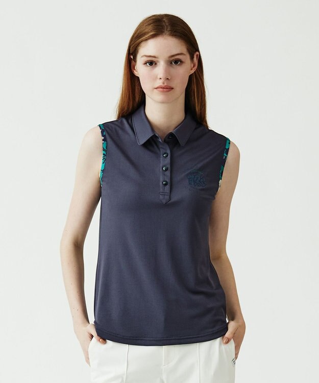 23区GOLF 【WOMEN】【吸水速乾/UVケア】STUDIO FIGLIO アロハ無地 ノースリーブ シャツ ネイビー系