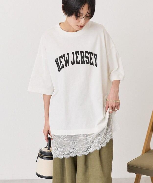 AMERICAN HOLIC カレッジロゴレースドッキングＴシャツ Off White