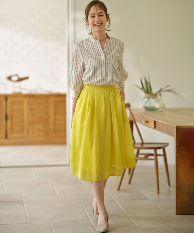 組曲 L 【洗える・シワになりにくい】カラーボイル シアーフレアスカート イエロー系