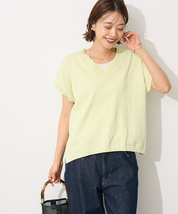 CRAFT STANDARD BOUTIQUE バックギャザーＶネックニットベスト Light Yellow