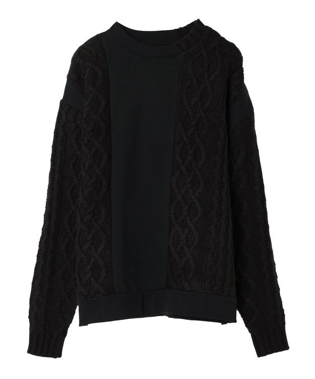 CRAFT STANDARD BOUTIQUE ケーブルニット切り替え裏起毛スウェット Black