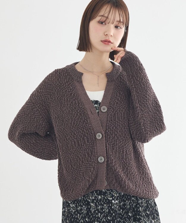 earth music&ecology 【予約】ぽんぽんスキッパーカーディガン ブラウン