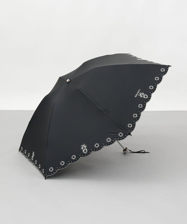 AURORA NINA RICCI（ニナリッチ）花柄刺繍晴雨兼用パラソル（折りたたみ傘） ブラック