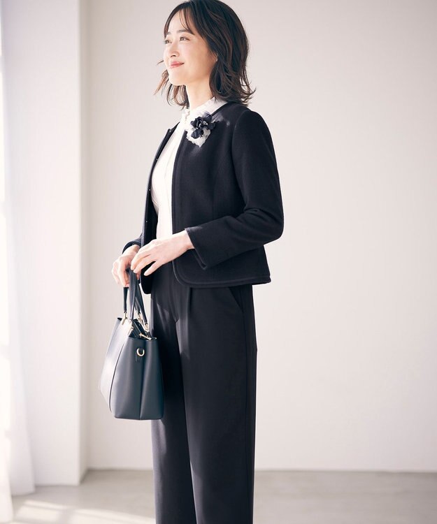 ANY SIS L ミニライトボーダー ノーカラージャケット ネイビー