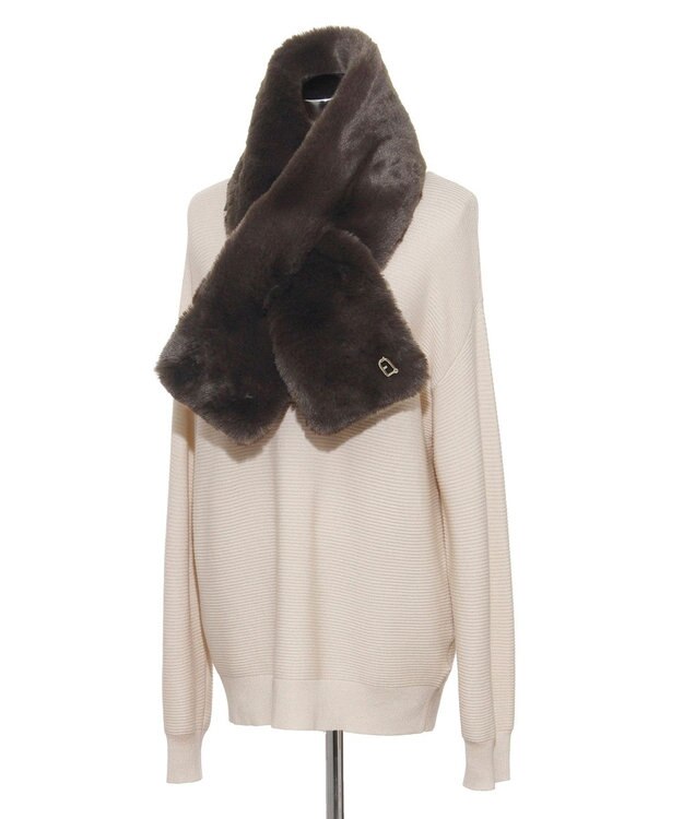 MOONBAT FURLA（フルラ）ビッグ差し込みファーティペット  アーチロゴ フェイクファー オリーブグリーン