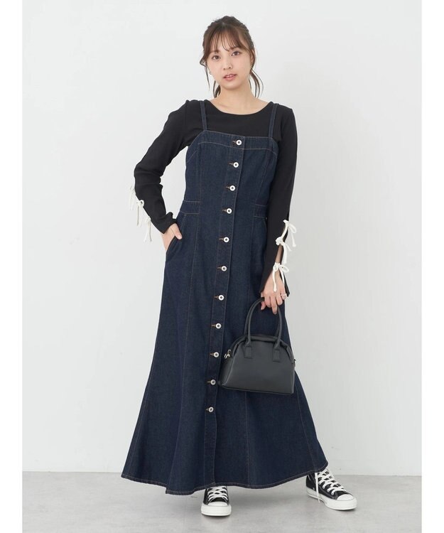 earth music&ecology ボタンキャミデニムワンピース Indigo