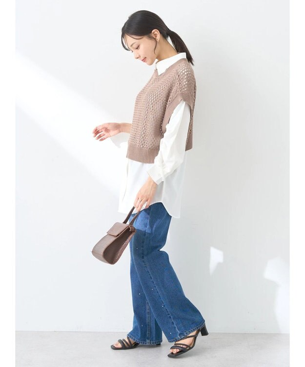 earth music&ecology ＳＥＴ２点メッシュベスト＋シャツ Mocha