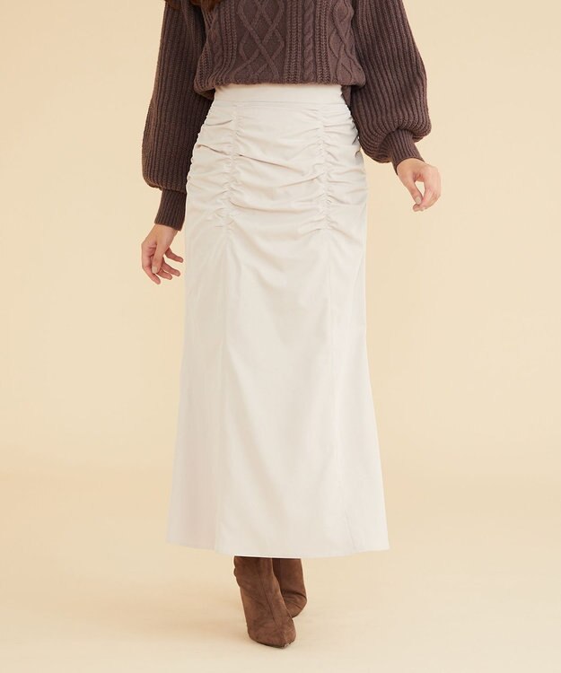 Feroux 【洗える】シュリンクマーメイド スカート ベージュ系