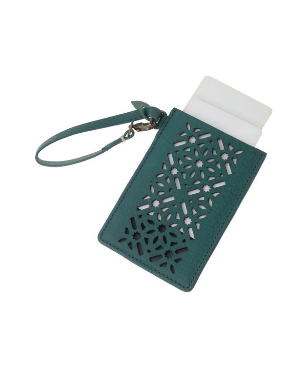 genten ダイヤカットワーク　パスケース ブルーグリーン