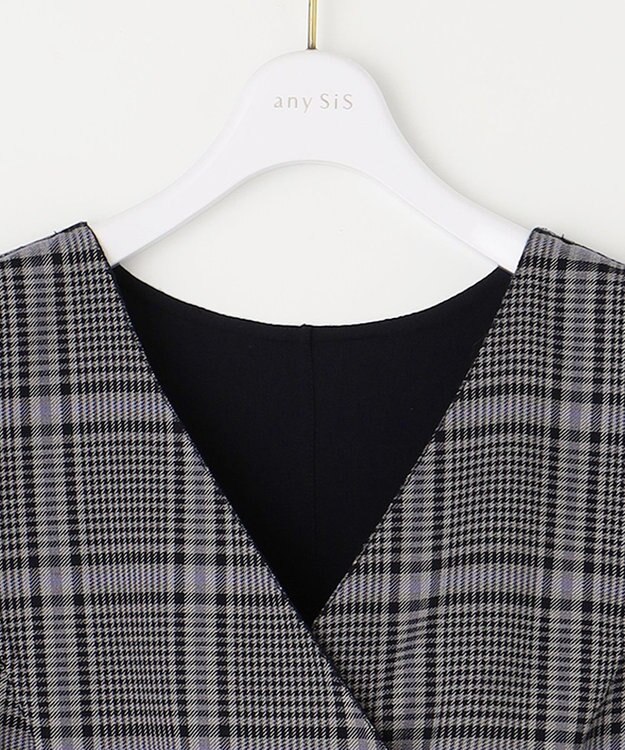 ANY SIS 【美人百花10月号掲載】リバーシブルチェックラップ ワンピース ネイビーチェック×ネイビー
