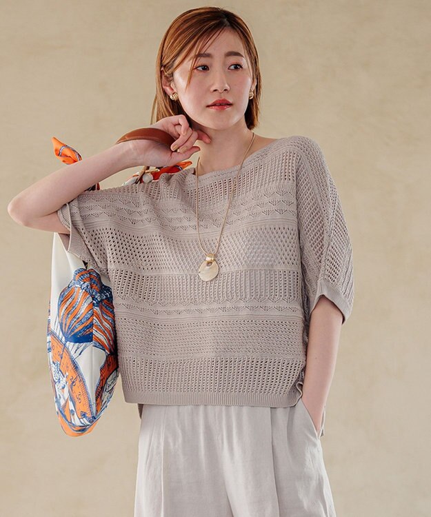 23区 L 【洗える】レーシーパターン ニット ベージュ系