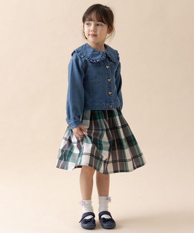 ANY KIDS カラー チェック スカート グリーン系チェック