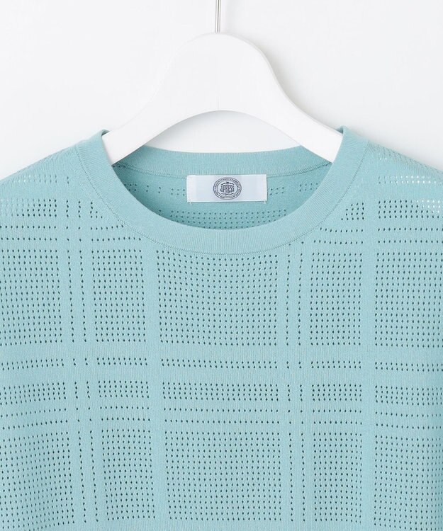 J.PRESS LADIES L 【洗える】メッシュ パターン ニット アクアグリーン系