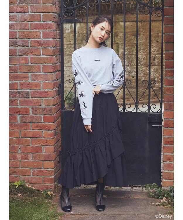 earth music&ecology Ｄｉｓｎｅｙ／袖プリントフィガロロンＴ Gray Mixture