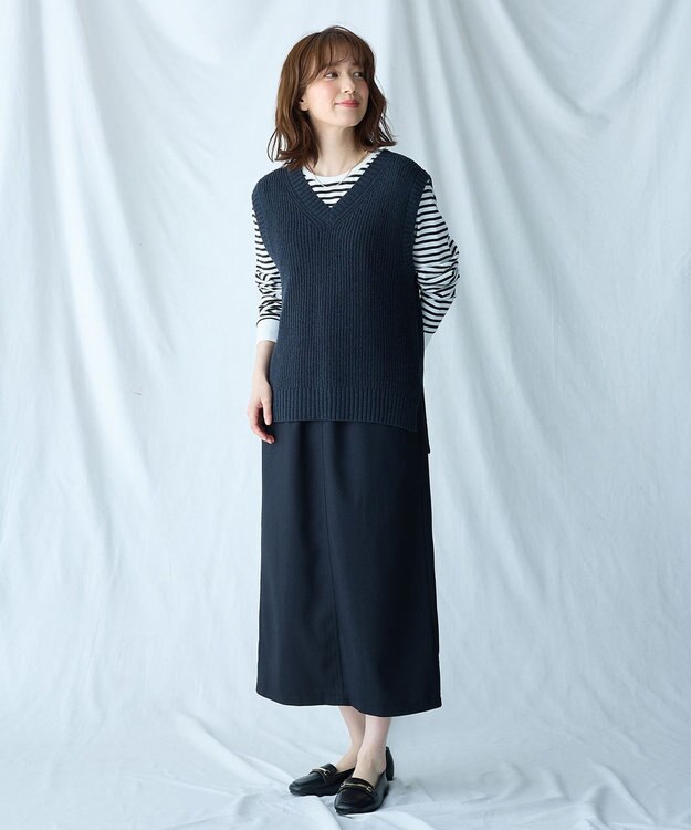 ANY Vネックラメニットベスト ネイビー×ブラックラメ