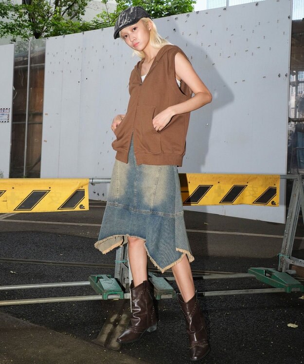 WEGO 【ユニセックス着用ITEM】ショートノースリーブZIPパーカー ブラウン