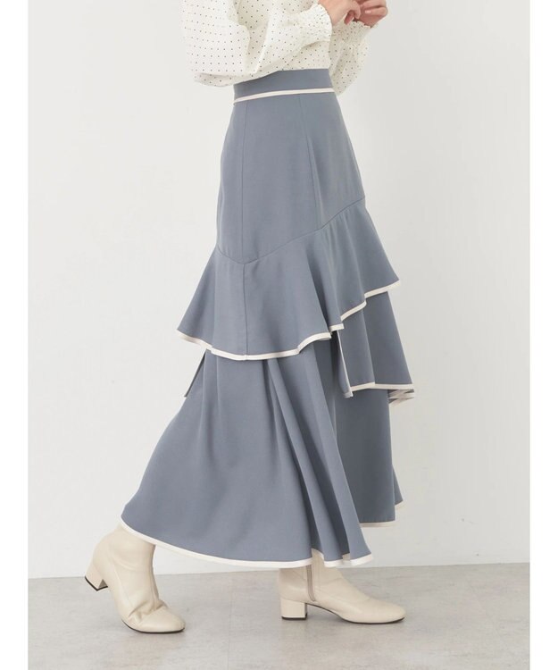 earth music&ecology パイピングフリルティアードスカート Gray