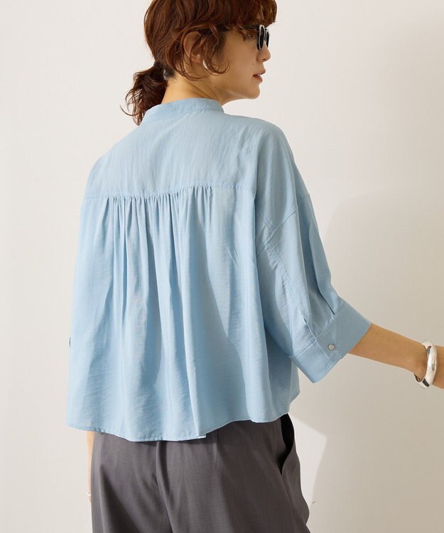 AMERICAN HOLIC 接触冷感Wポケット5分袖ショートシャツ Sax