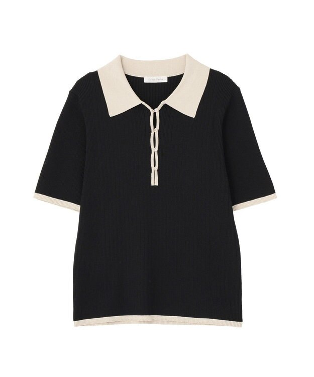 Green Parks 配色ニットポロ Black
