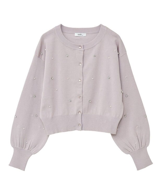 earth music&ecology パール＆ビジューカーディガン Pink Beige