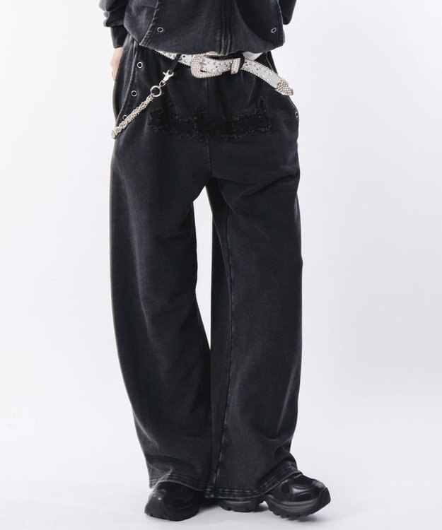 WEGO 【ウエストゴム/ユニセックス着用ITEM】ブリーチハトメスウェットパンツ ブラックその他