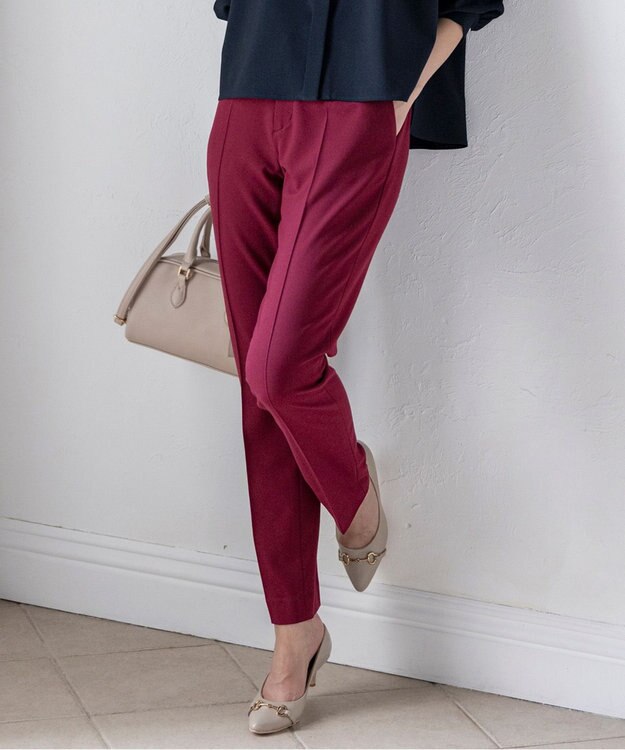 ANY SIS S ビューティサーモ2WAYストレッチ テーパードパンツ ボルドー