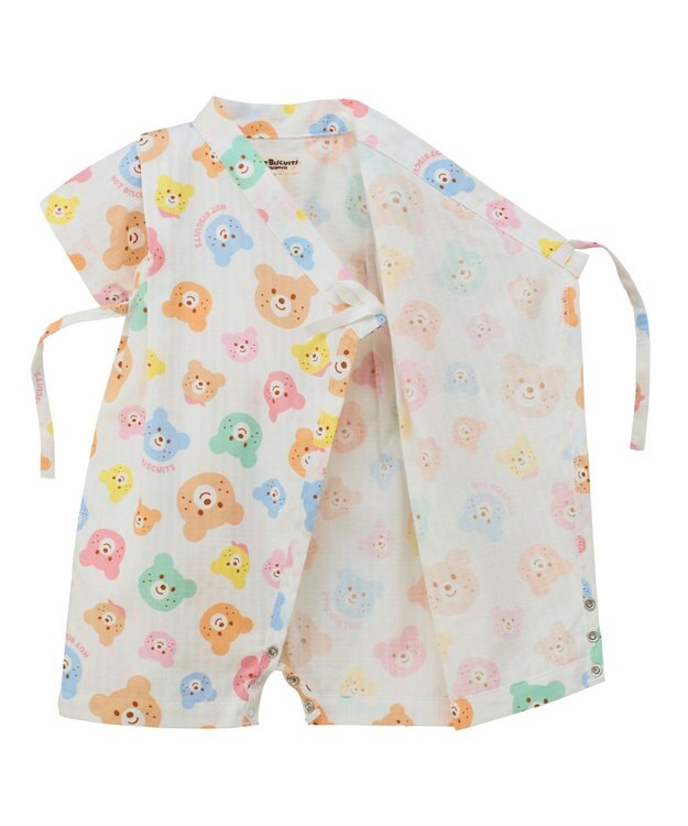 MIKI HOUSE HOT BISCUITS 【60-80cm】総柄 甚平オール 白