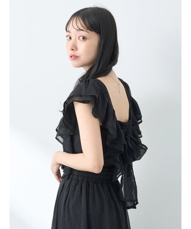 earth music&ecology フロッキードットフリルビスチェ Black