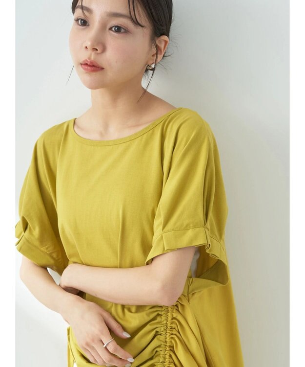 earth music&ecology ドロストギャザードッキングＴシャツ Yellow
