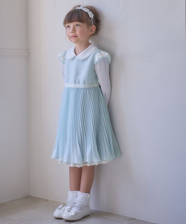 ANY KIDS シフォン プリーツ ワンピース サックスブルー
