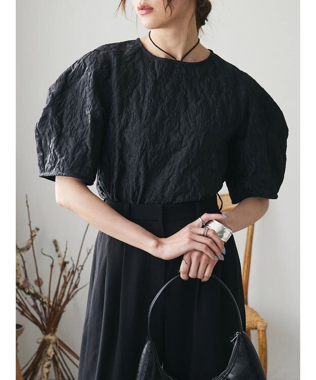 Green Parks AnriettMusee ショート丈ジャガードトップス Black