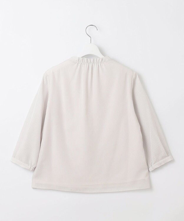 J.PRESS LADIES シャドーストライプ スリットフリルネック カットソー ライトグレー系