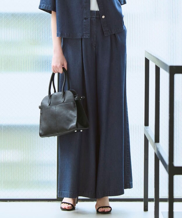 ICB 【CLASSY.掲載】  ナチュラルソフトデニム タックワイドパンツ バイオデニム