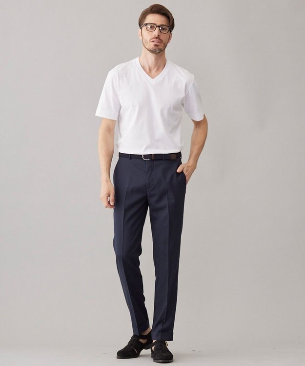 GOTAIRIKU ロングセラー【洗える/折り目加工/シワになりにくい/ウエストアジャスター】ウォッシャブル サマーウール100％パンツ_限定色(ノータック)23/24年モデル ネイビー系8