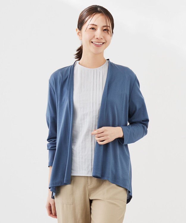 J.PRESS LADIES セルロースジャージー ミディ丈 カーディガン ダルブルー系