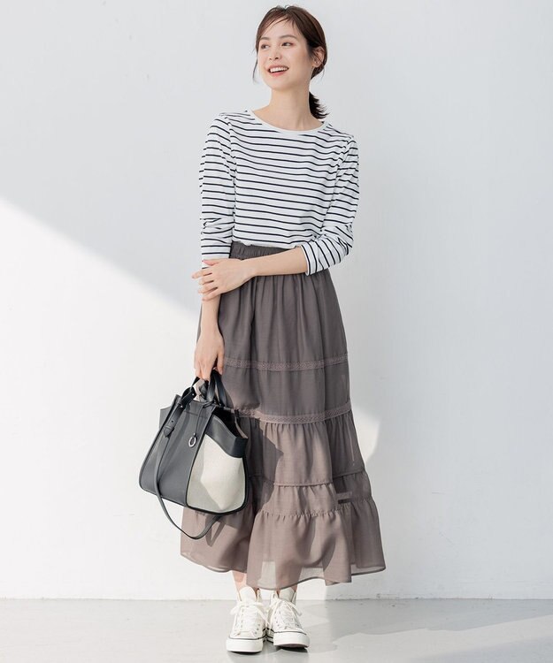 組曲 L プレーティング天竺バックタックボーダー カットソー ブラック系1