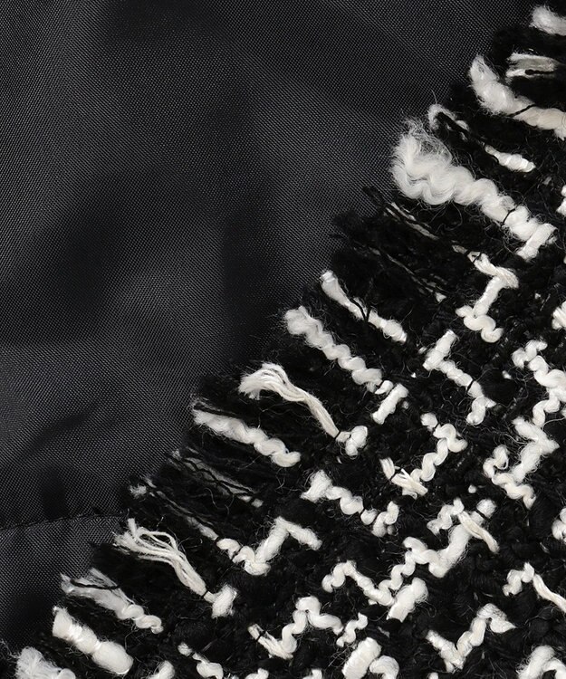 ICB ライトツイード ノーカラージャケット オフホワイト×ブラック系