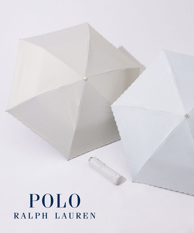 MOONBAT 【WEB限定/ 遮光率100％/遮熱/UV】POLO RALPH LAUREN（ポロ ラルフローレン）晴雨兼用日傘 ワンポイント ポロポニー ストライプ 折りたたみ傘