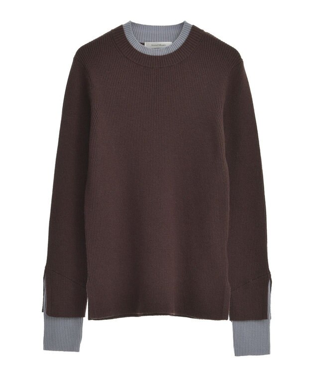 Green Parks ダブルカフスモックネック配色ニット Brown