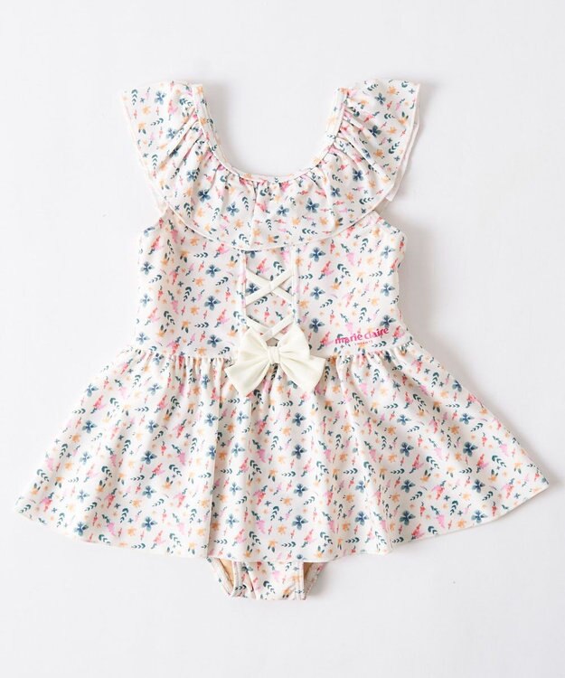 OP／FILA 【marie claire ENFANTS】小花柄編上げAライン水着 オフホワイト