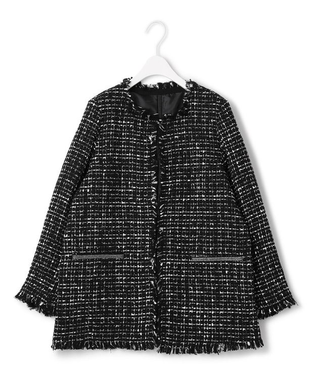 ICB L 【セットアップ着用可能】ロービングツイード ノーカラージャケット ブラック×オフホワイト系