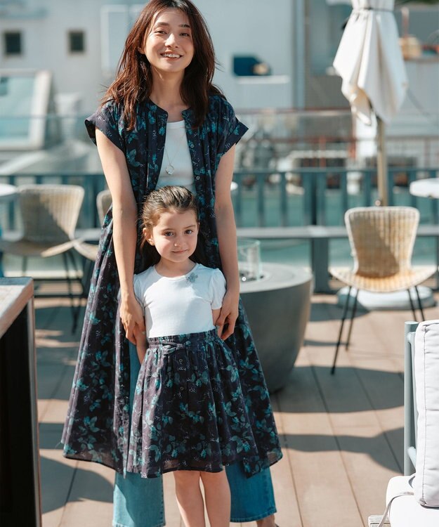 ANY KIDS ドッキング レトロ花柄 ワンピース ネイビー