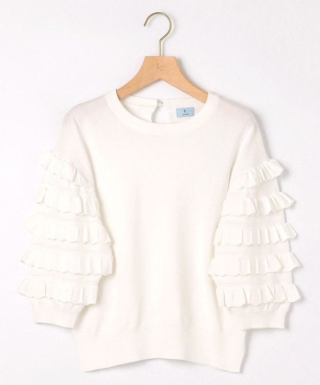 組曲 S 【WEB限定カラーあり】MINA 袖フリルニットプルオーバー アイボリー系